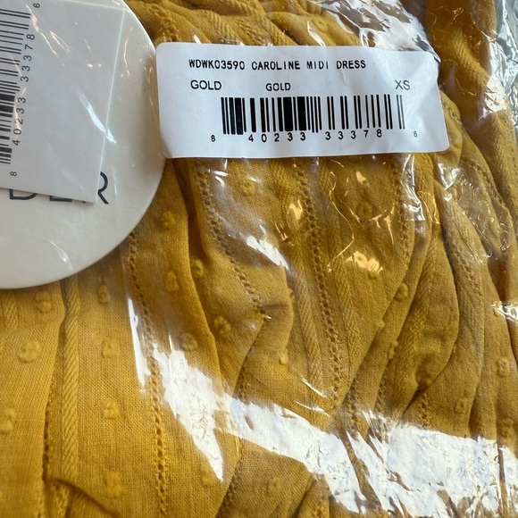 Lost + Wander Textured Midi Dress Yellow off Shoulder Puff Sleeve XS S M - Picture 6 of 11